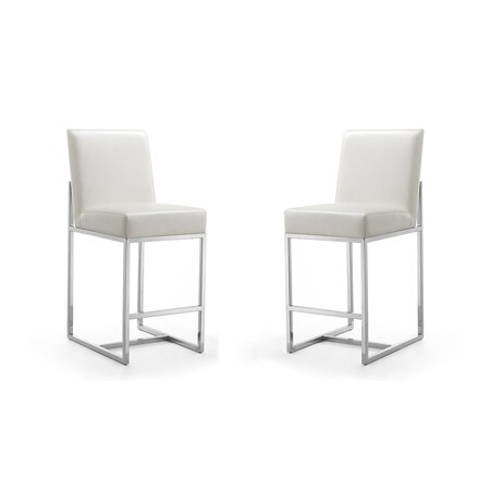 Manhattan Comfort Element 24" Faux Leather Counter Stool in Pearl White and Polished Chrome (Set of 2) 2-CS003-PW